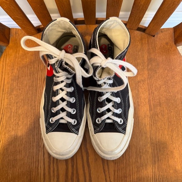 Black Comme des Garcons Play Converse Black Off White Sneakers Men’s 6 Women’s 8 - Picture 8 of 11